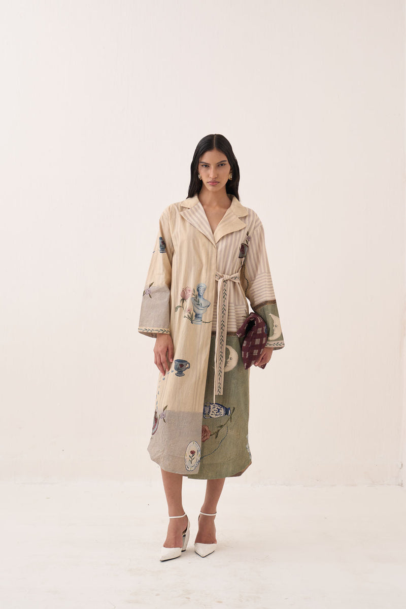 Nakshatra Wrap Tie Knot Dress poplin dress by O'Frida in ivory for women in Singapore