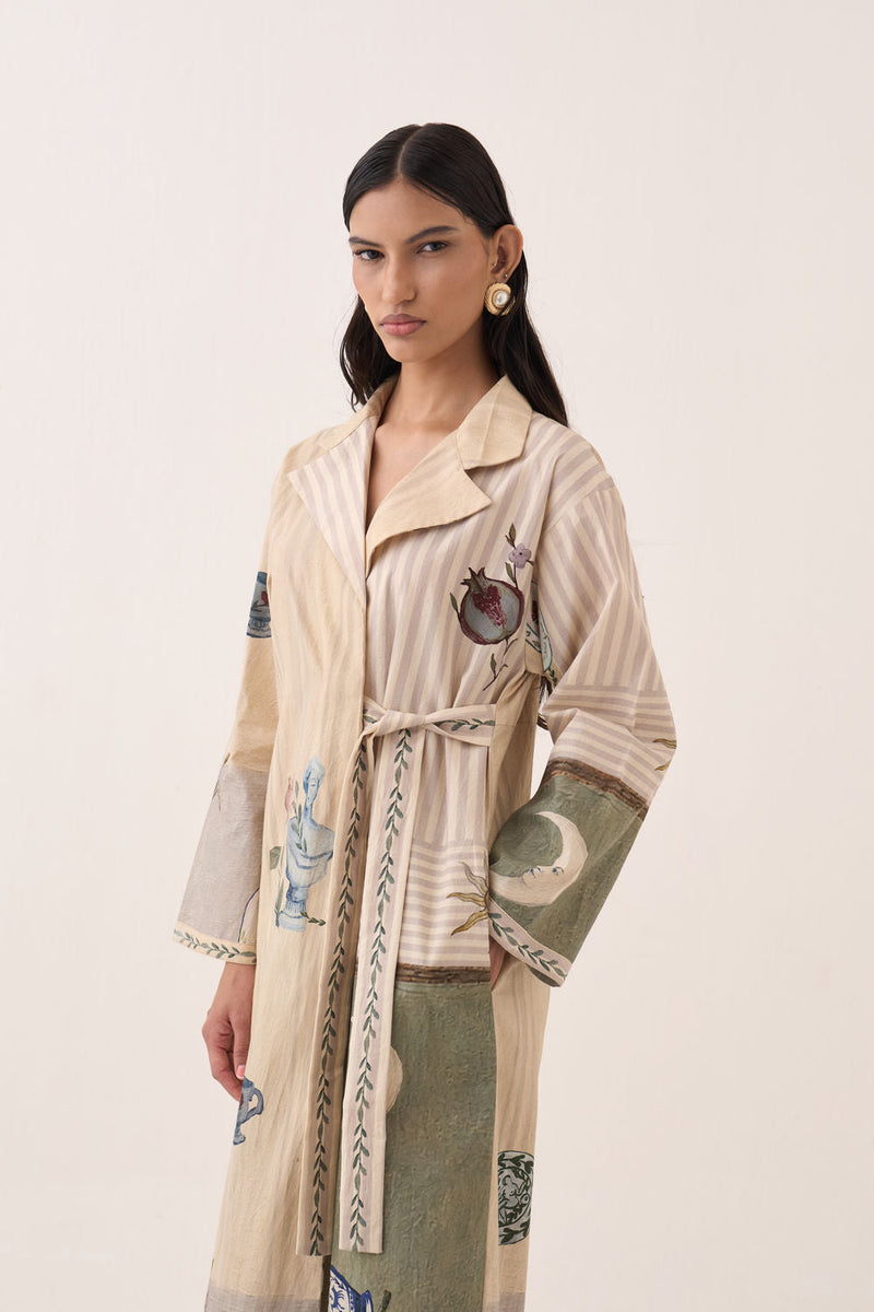 Nakshatra Wrap Tie Knot Dress poplin dress by O'Frida in ivory for women in Singapore