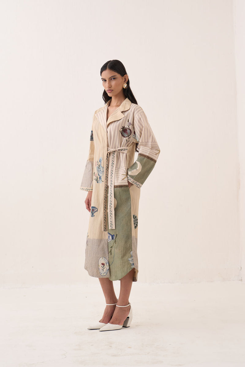 Nakshatra Wrap Tie Knot Dress poplin dress by O'Frida in ivory for women in Singapore