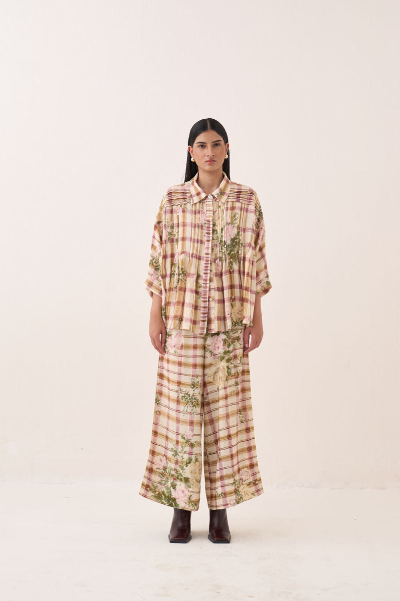 Jaali Rose Pintuck Shirt cotton slub top/shirt by O'Frida in ivory for women in Singapore