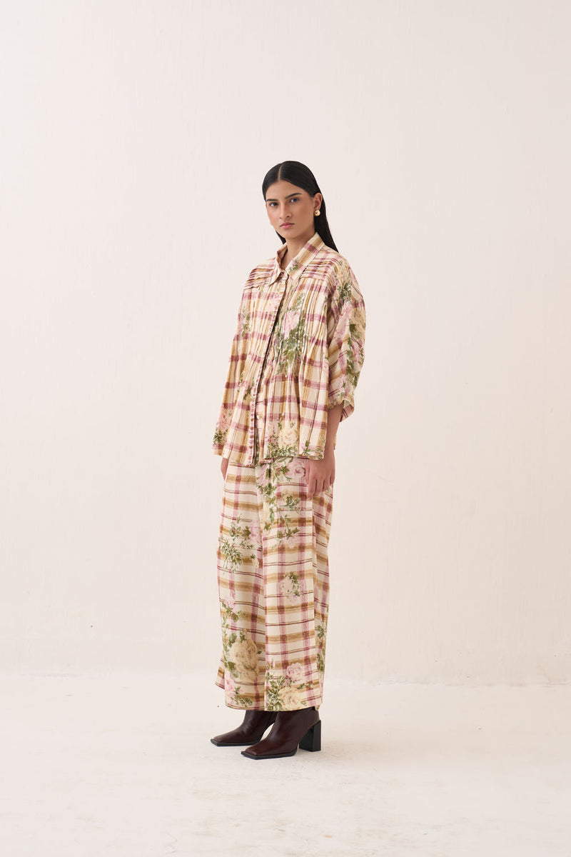 Jaali Rose Pintuck Shirt cotton slub top/shirt by O'Frida in ivory for women in Singapore