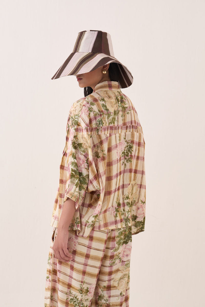 Jaali Rose Pintuck Shirt cotton slub top/shirt by O'Frida in ivory for women in Singapore