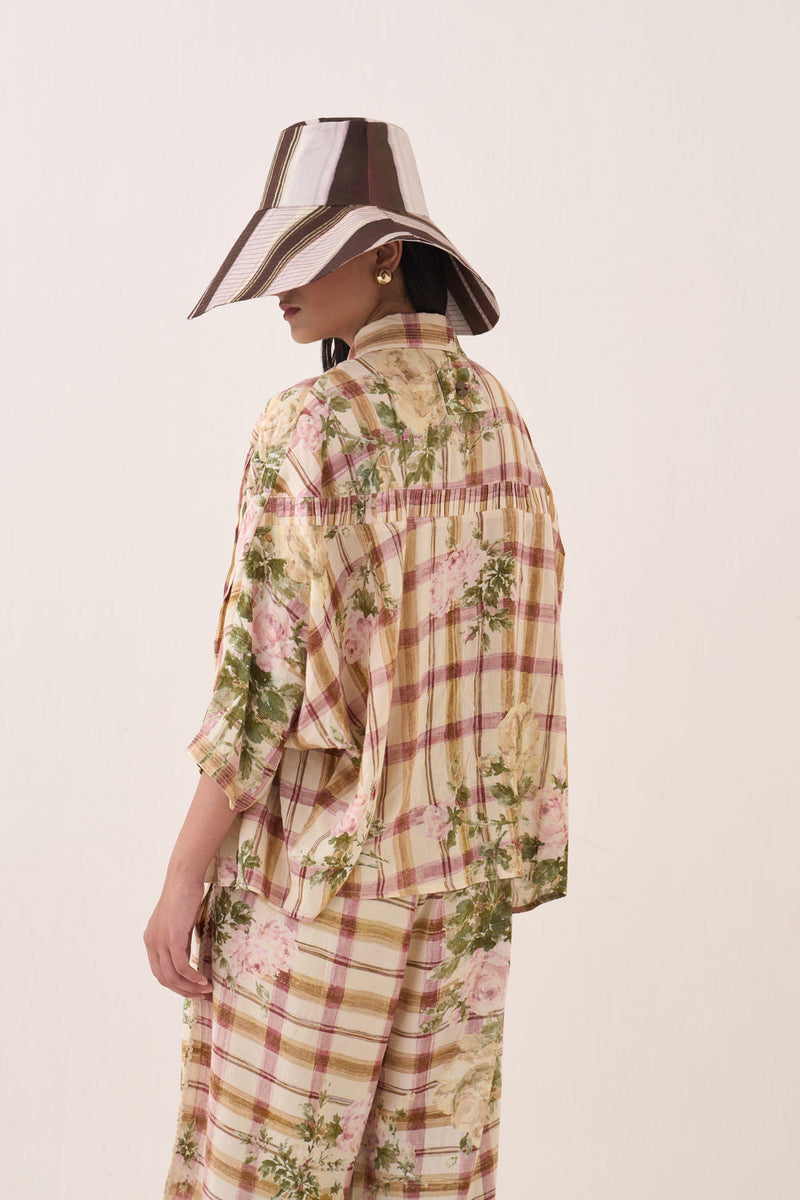 Jaali Rose Pintuck Shirt Set cotton slub co-ord set by O'Frida in ivory for women in Singapore