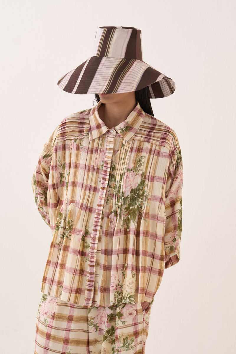 Jaali Rose Pintuck Shirt Set cotton slub co-ord set by O'Frida in ivory for women in Singapore
