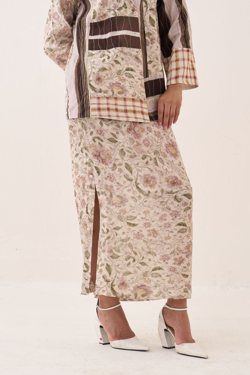 Gulzar Midi Skirt bemberg muslin pant/trouser by O'Frida in ivory for women in Singapore