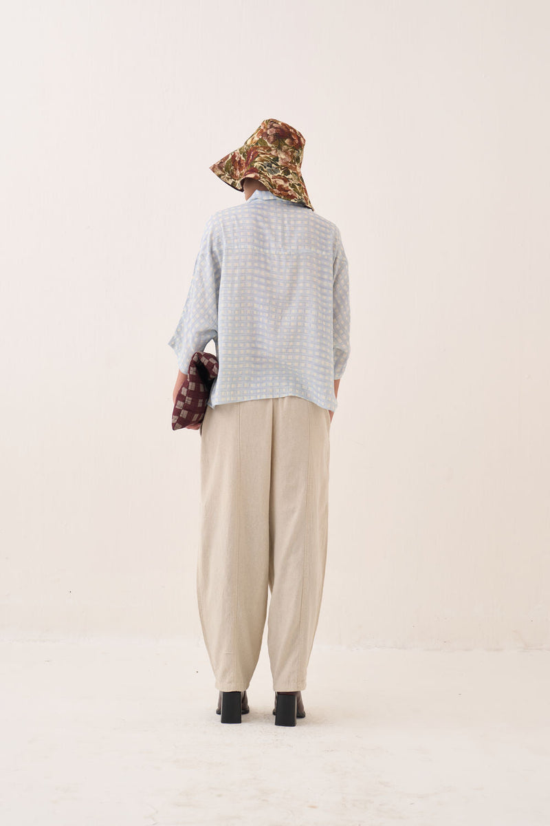 Gingham Ae Shirt cotton slub top/shirt by O'Frida in blue for women in Singapore
