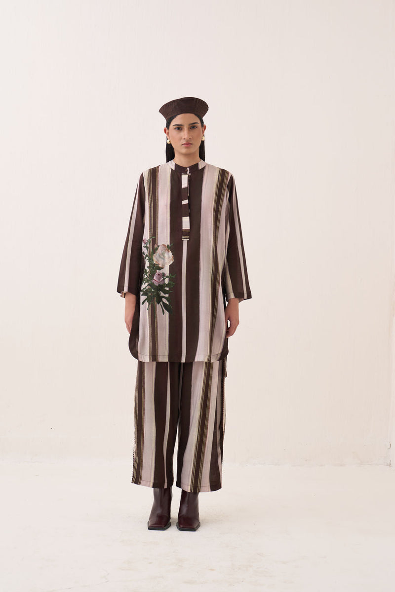 Shyam Barrel Pants bemberg muslin pant/trouser by O'Frida in brown for women in Singapore