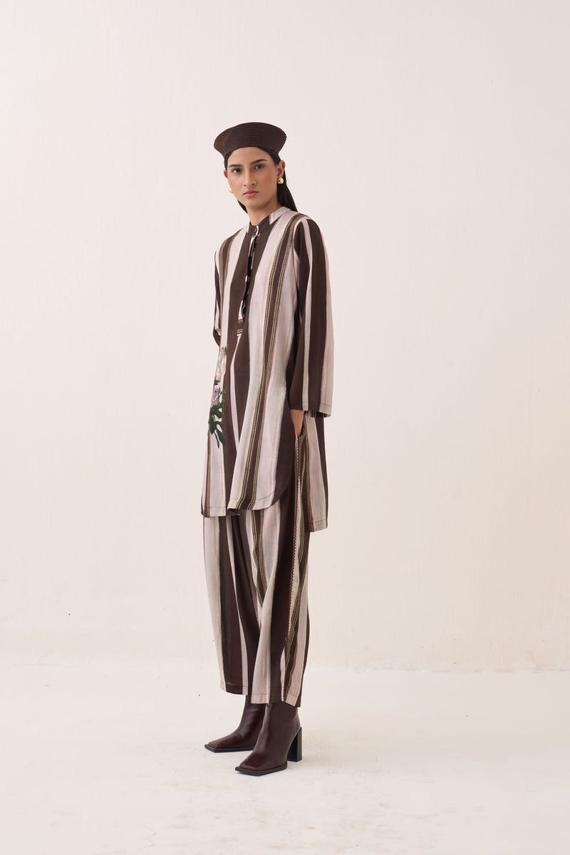Shyam Barrel Pants bemberg muslin pant/trouser by O'Frida in brown for women in Singapore