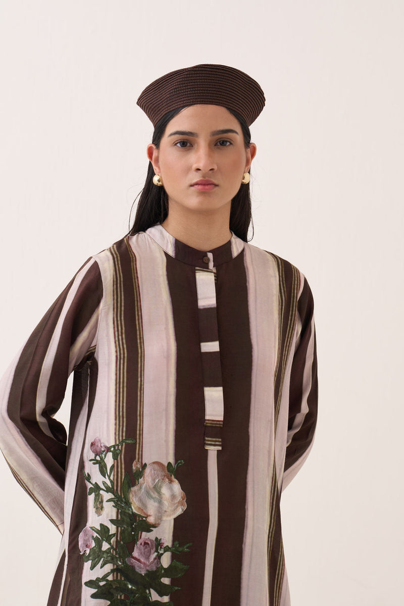 Shyam Mantesh KD bemberg muslin kurta/kurta set by O'Frida in brown for women in Singapore