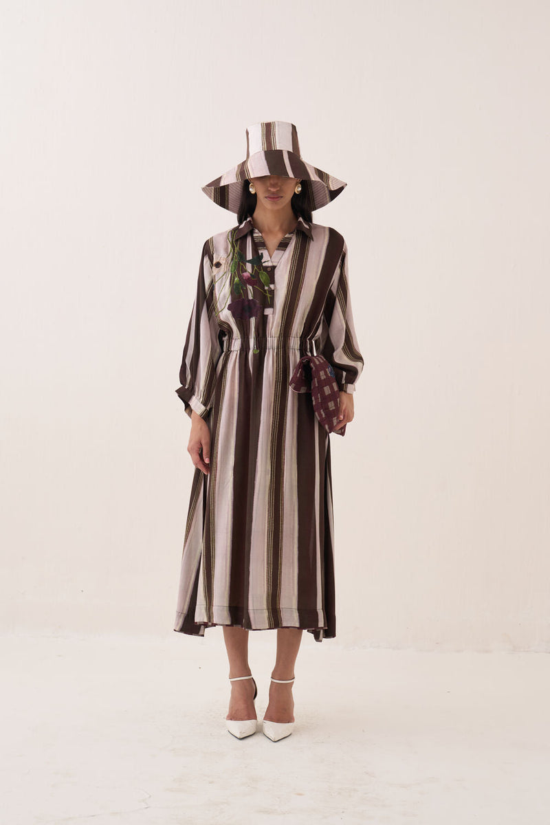 Shyam Poem Dress bemberg muslin dress by O'Frida in brown for women in Singapore