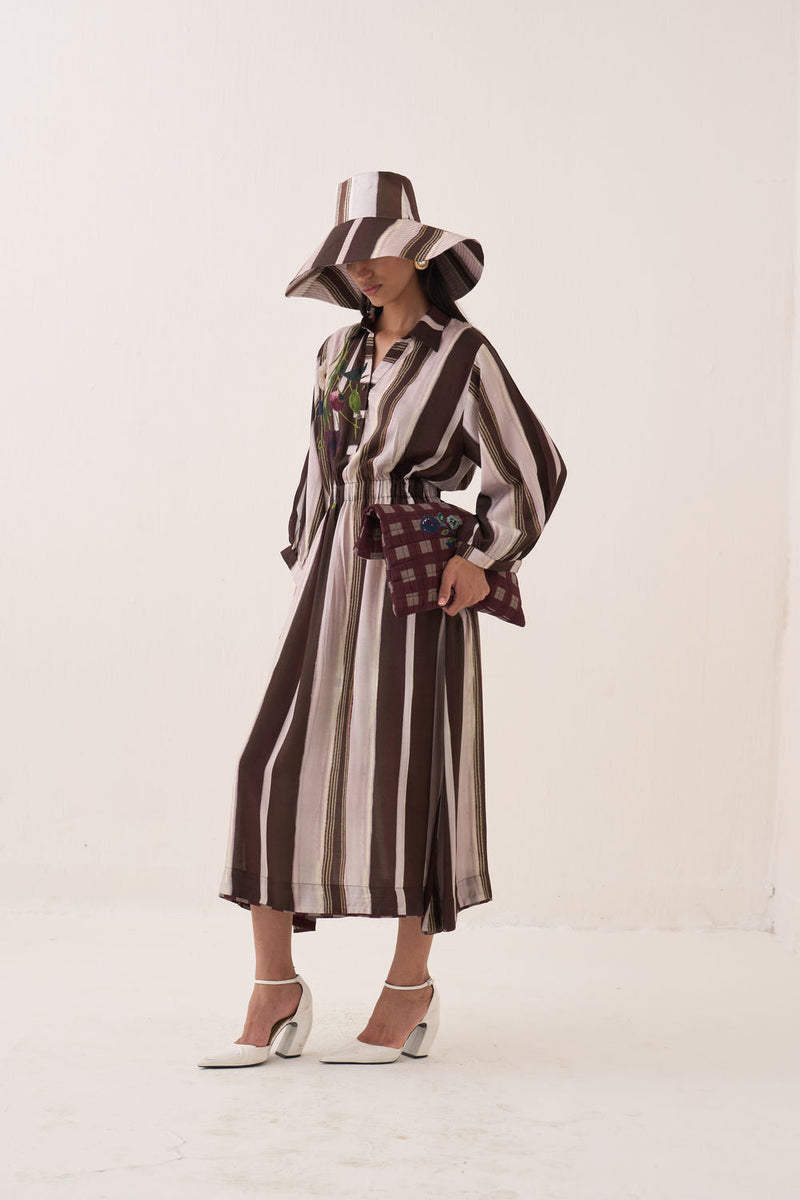 Shyam Poem Dress bemberg muslin dress by O'Frida in brown for women in Singapore