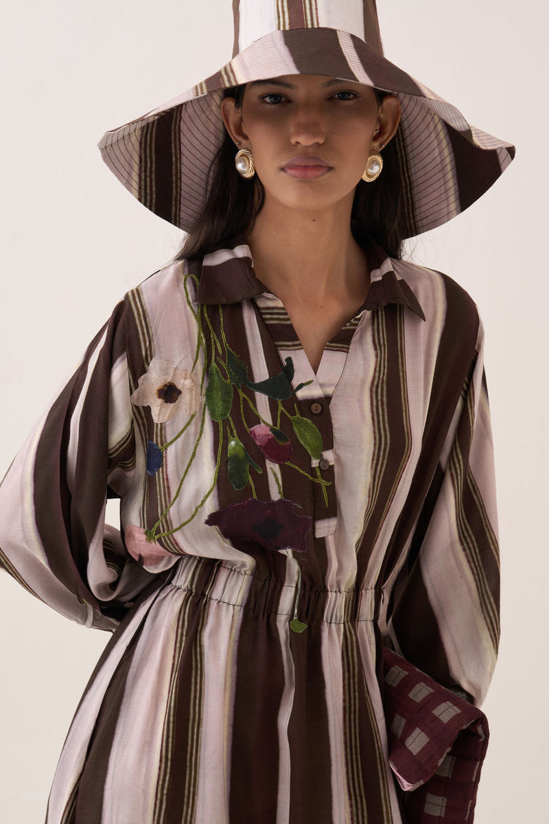 Shyam Poem Dress bemberg muslin dress by O'Frida in brown for women in Singapore