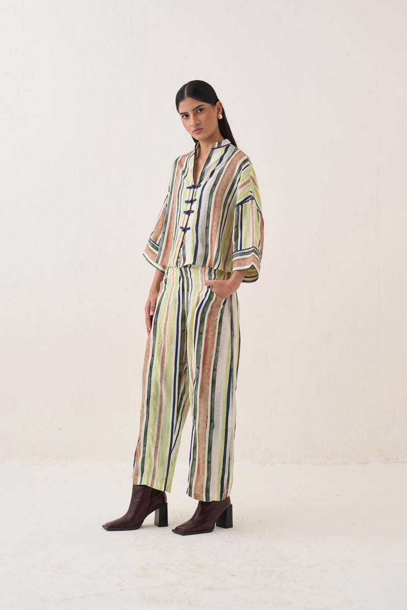 Rekha Box Shirt bemberg muslin top/shirt by O'Frida in green for women in Singapore