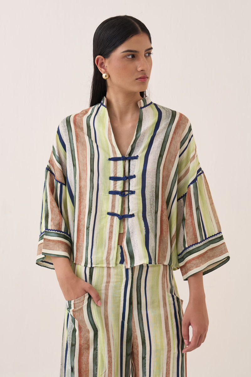 Rekha Box Shirt bemberg muslin top/shirt by O'Frida in green for women in Singapore