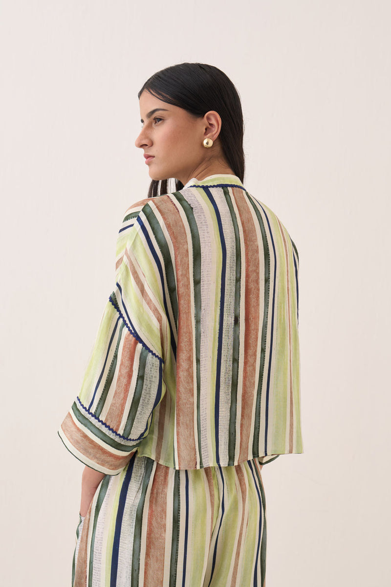 Rekha Box Shirt bemberg muslin top/shirt by O'Frida in green for women in Singapore