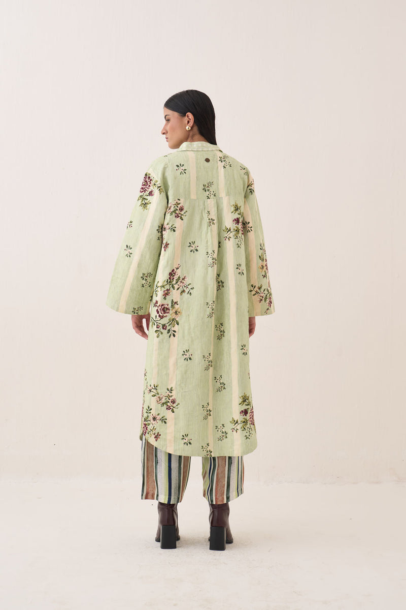 Bagiya Trench Jacket cotton slub jacket/overlay by O'Frida in green for women in Singapore