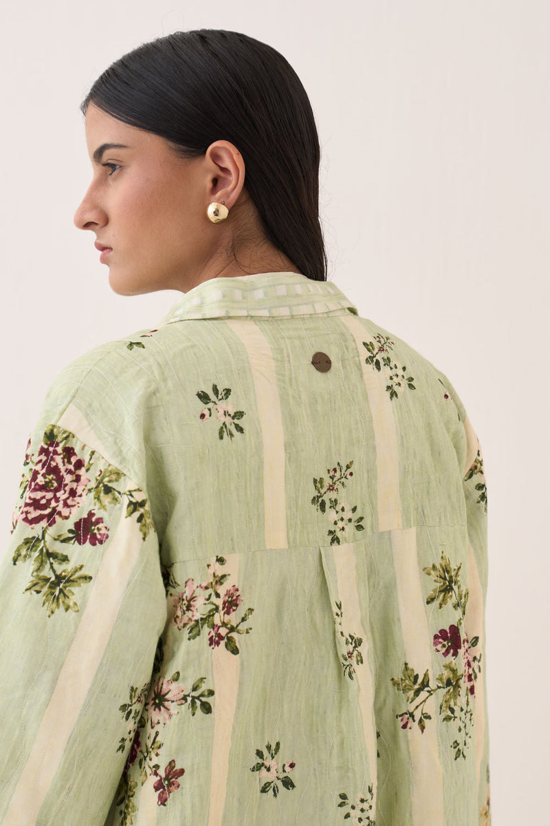 Bagiya Trench Jacket cotton slub jacket/overlay by O'Frida in green for women in Singapore
