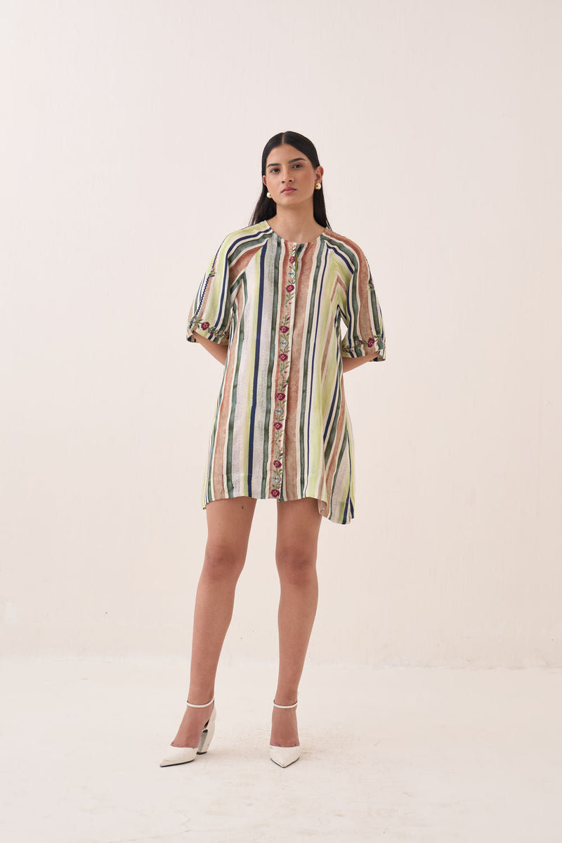 Rekha Short Aline Dress bemberg muslin dress by O'Frida in green for women in Singapore