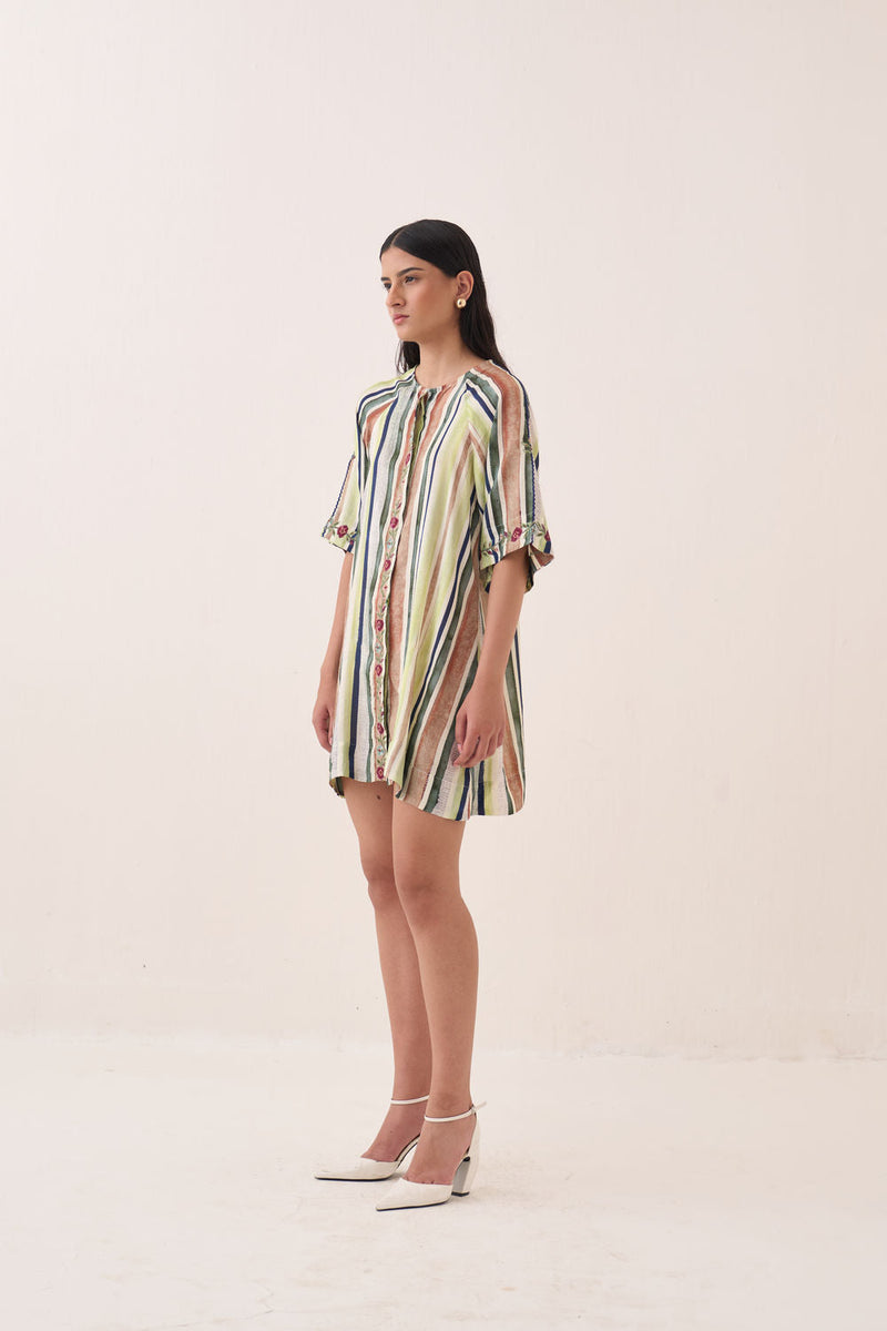 Rekha Short Aline Dress bemberg muslin dress by O'Frida in green for women in Singapore