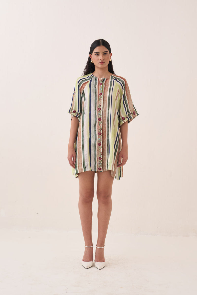 Rekha Short Aline Dress bemberg muslin dress by O'Frida in green for women in Singapore