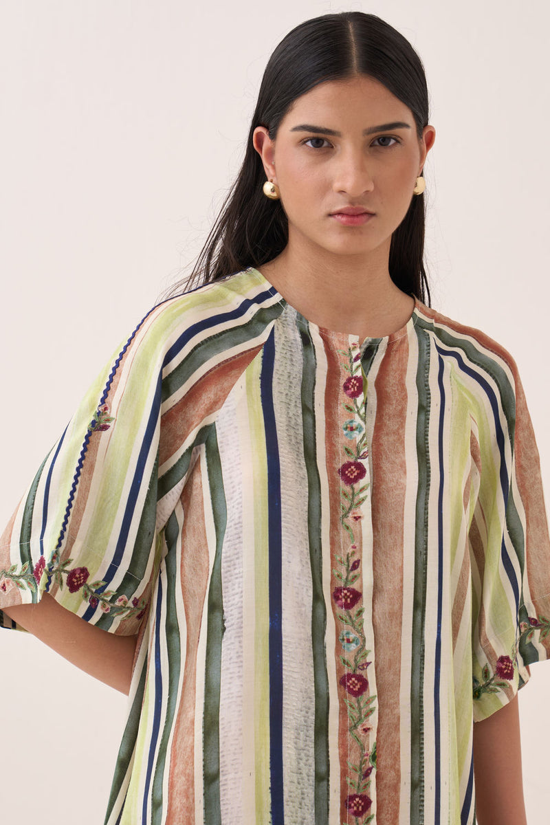 Rekha Short Aline Dress bemberg muslin dress by O'Frida in green for women in Singapore