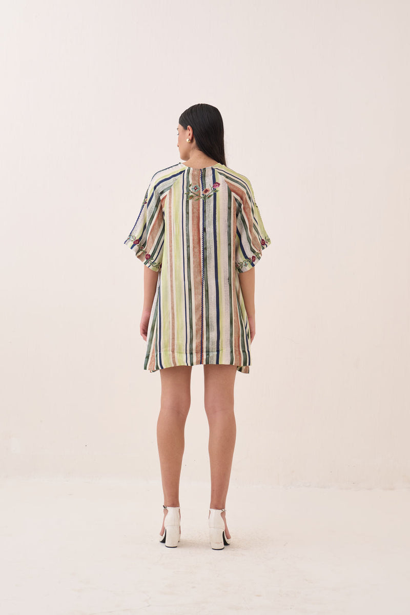 Rekha Short Aline Dress bemberg muslin dress by O'Frida in green for women in Singapore