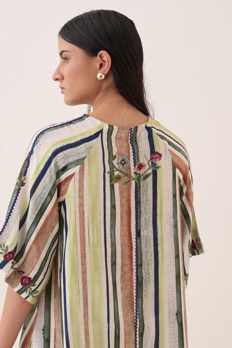 Rekha Short Aline Dress bemberg muslin dress by O'Frida in green for women in Singapore