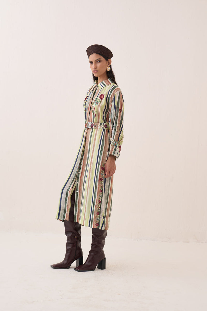 Rekha Bloomist Dress bemberg muslin dress by O'Frida in green for women in Singapore