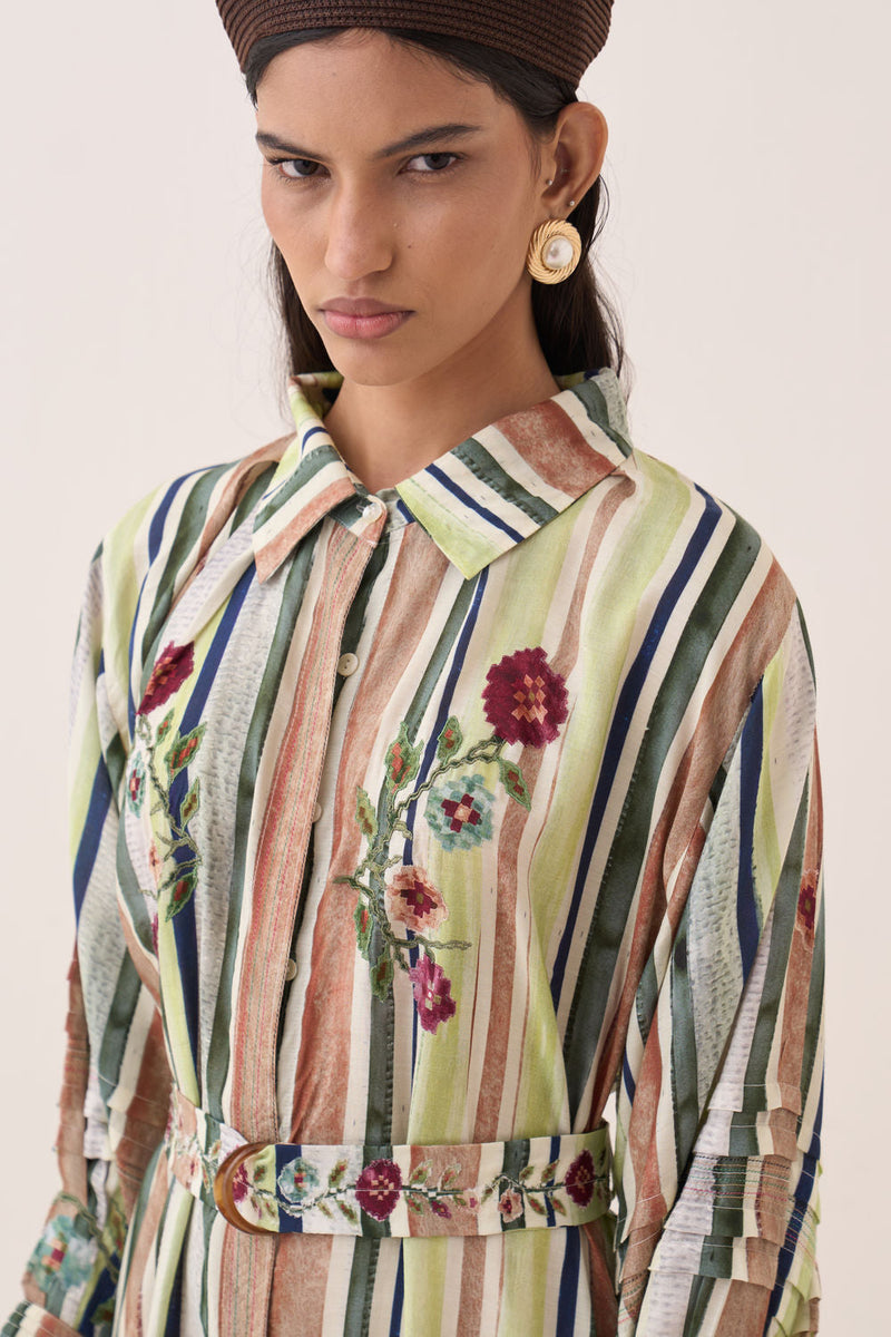 Rekha Bloomist Dress bemberg muslin dress by O'Frida in green for women in Singapore