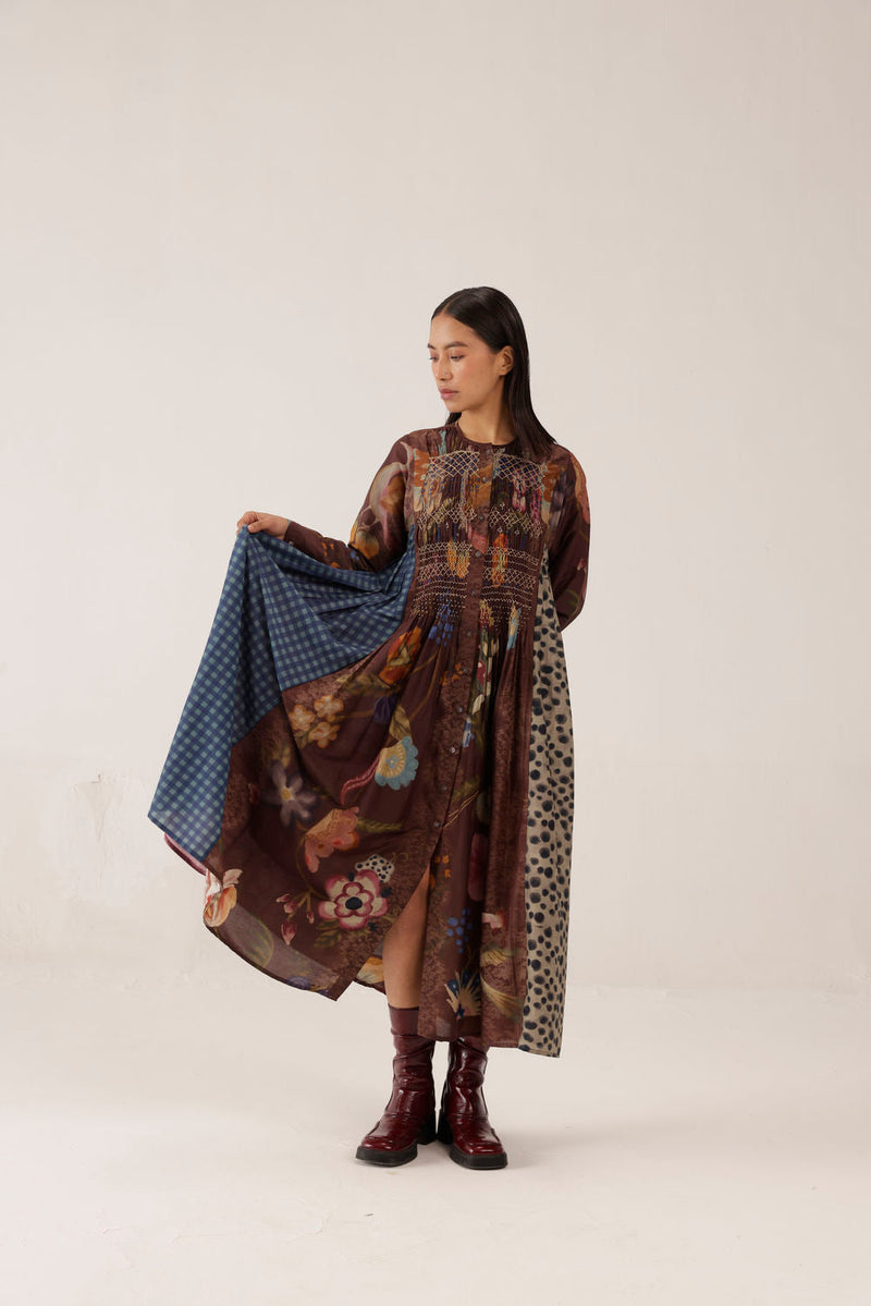 Frida Dress-Floret cotton silk dress by CORD in multi-color for women in Singapore