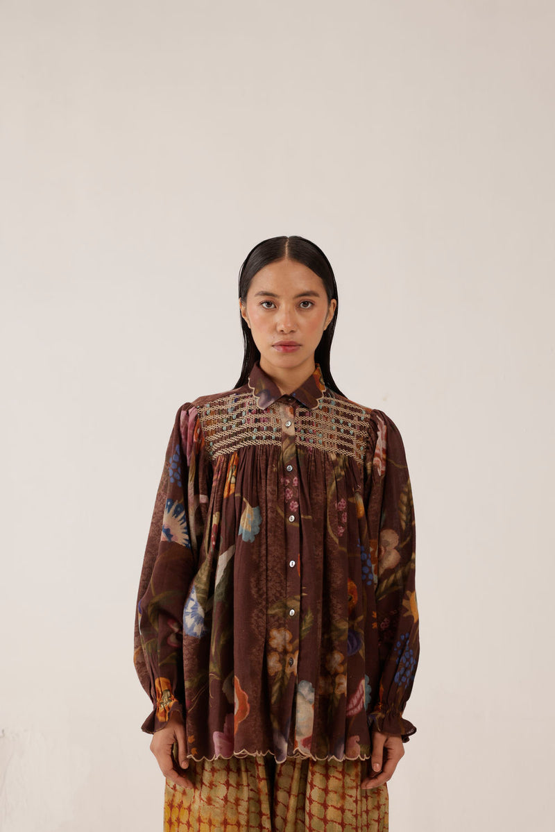 Judy Shirt-Floret cotton top/shirt by CORD in multi-color for women in Singapore