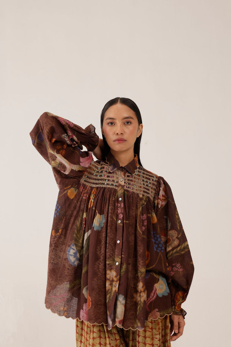 Judy Shirt-Floret cotton top/shirt by CORD in multi-color for women in Singapore