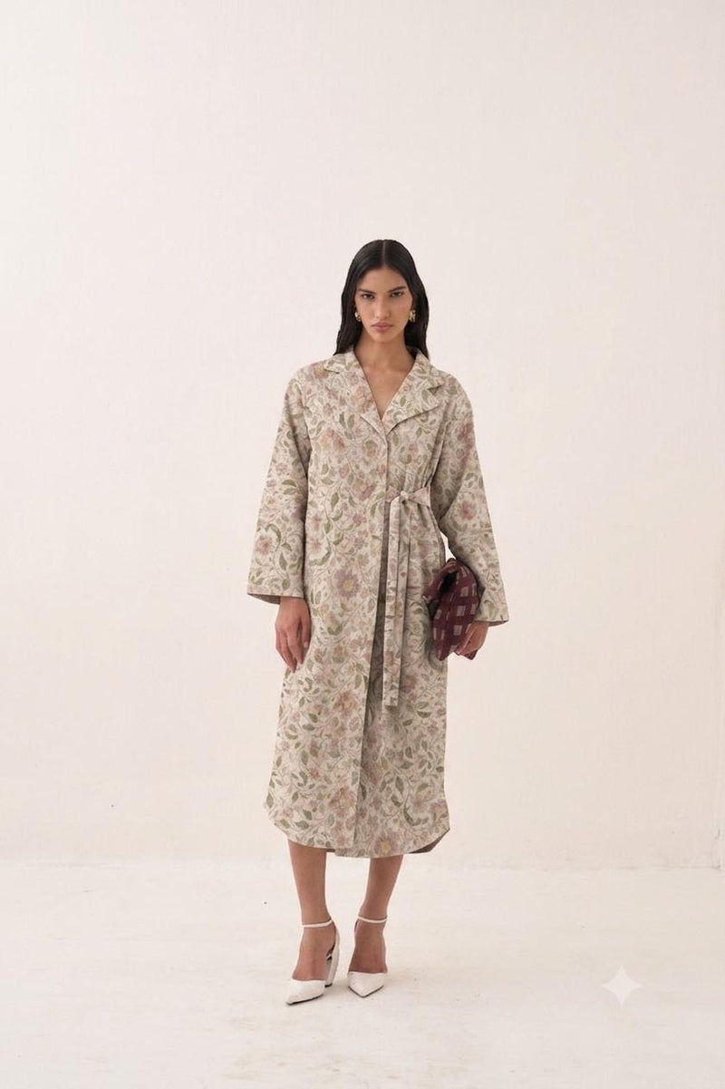 Gulzar Wrap Trench bemberg muslin dress by O'Frida in off white for women in Singapore