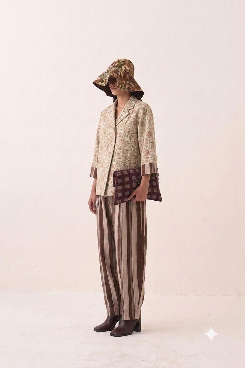 Gulzar Psyflora Shirt cotton slub jacket/overlay by O'Frida in ivory for women in Singapore