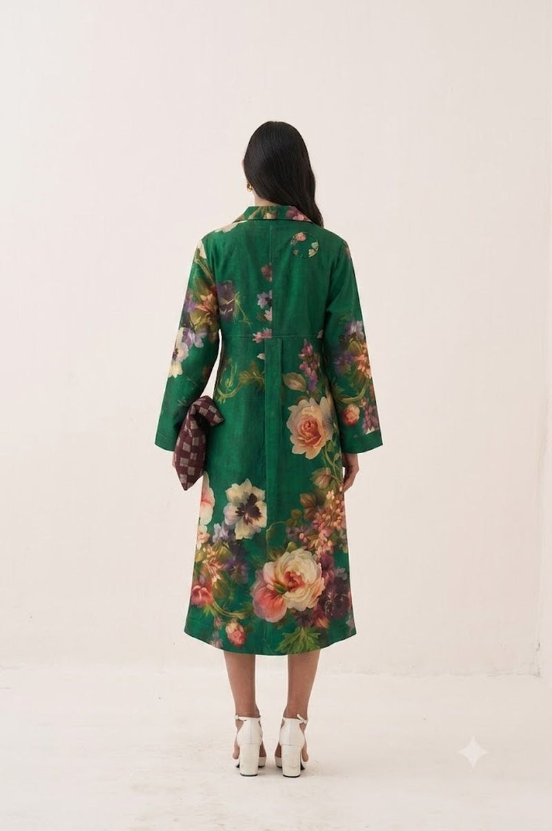 Rosarium Tie knot Trench Dress poplin dress by O'Frida in green for women in Singapore
