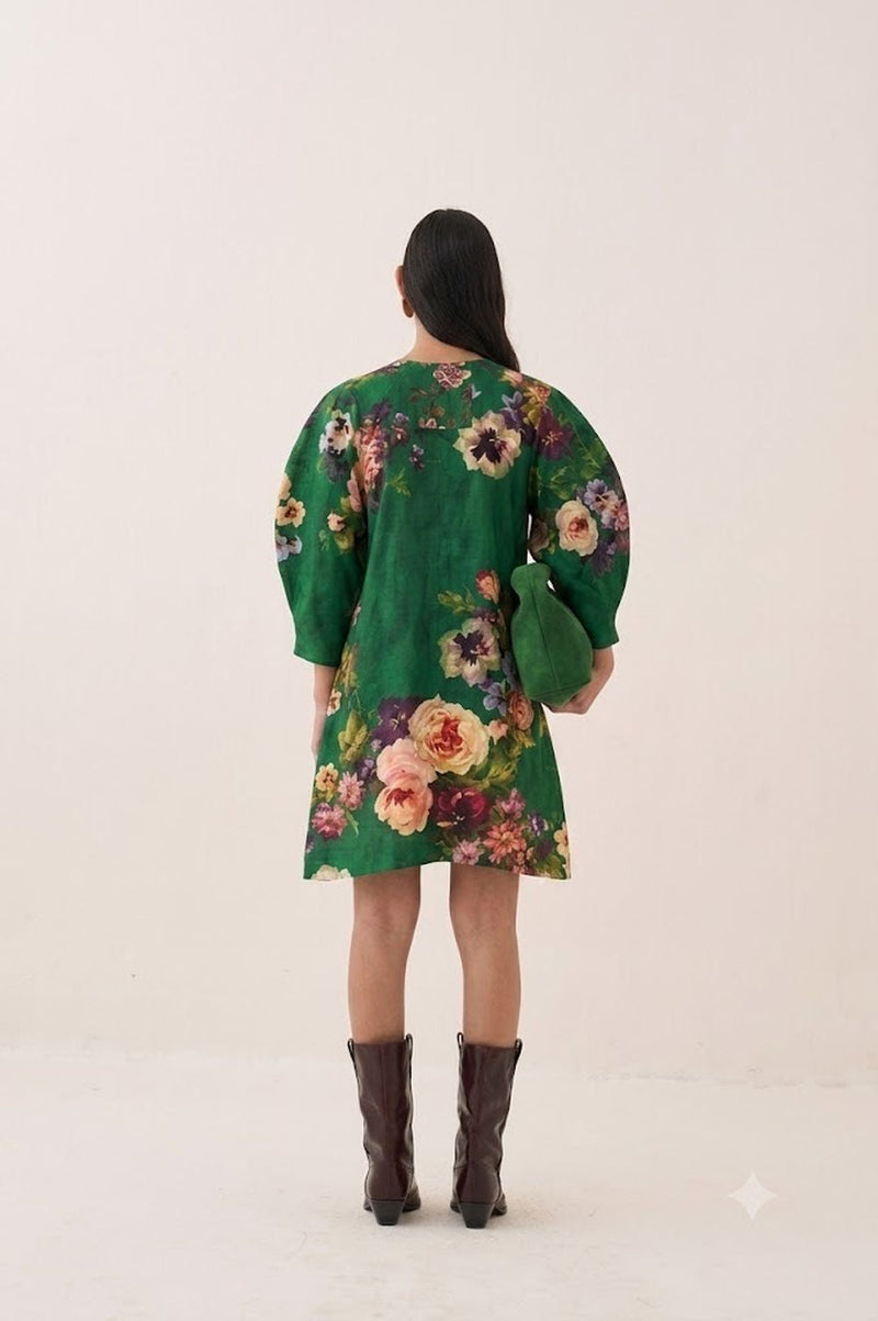 Rosarium Bubble Dress poplin dress by O'Frida in green for women in Singapore