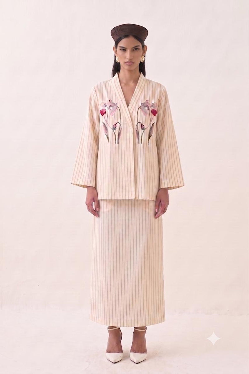 Lehar Midi Skirt cotton slub pant/trouser by O'Frida in ivory for women in Singapore