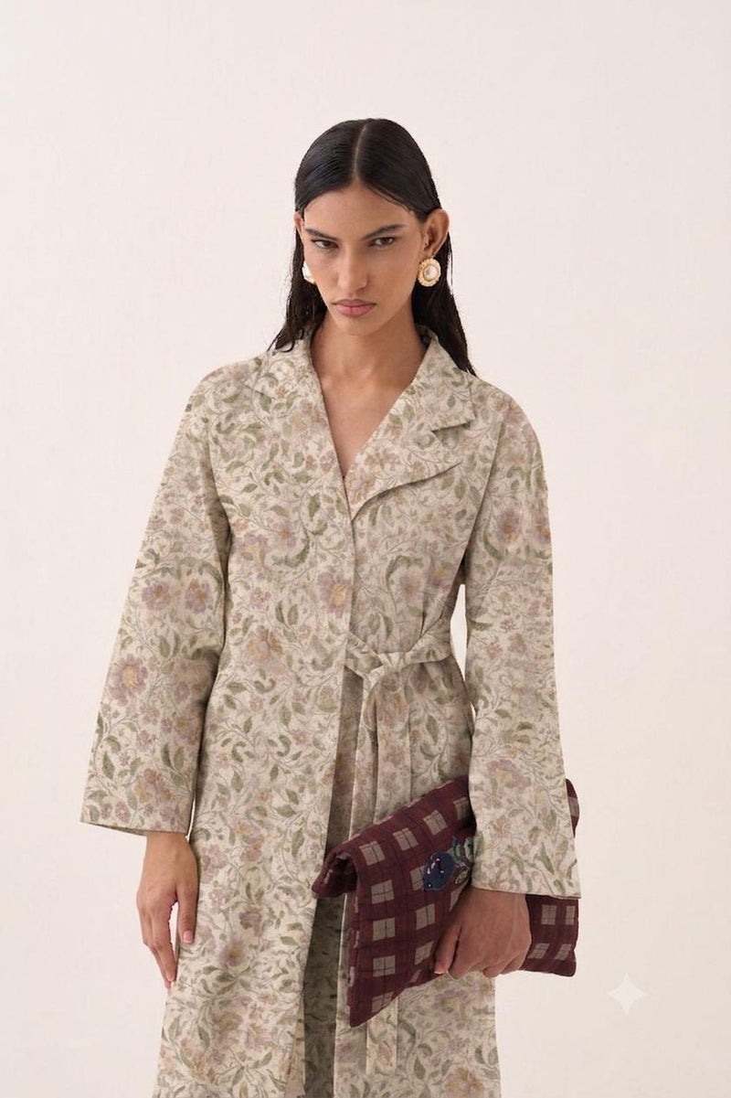 Gulzar Wrap Trench bemberg muslin dress by O'Frida in off white for women in Singapore