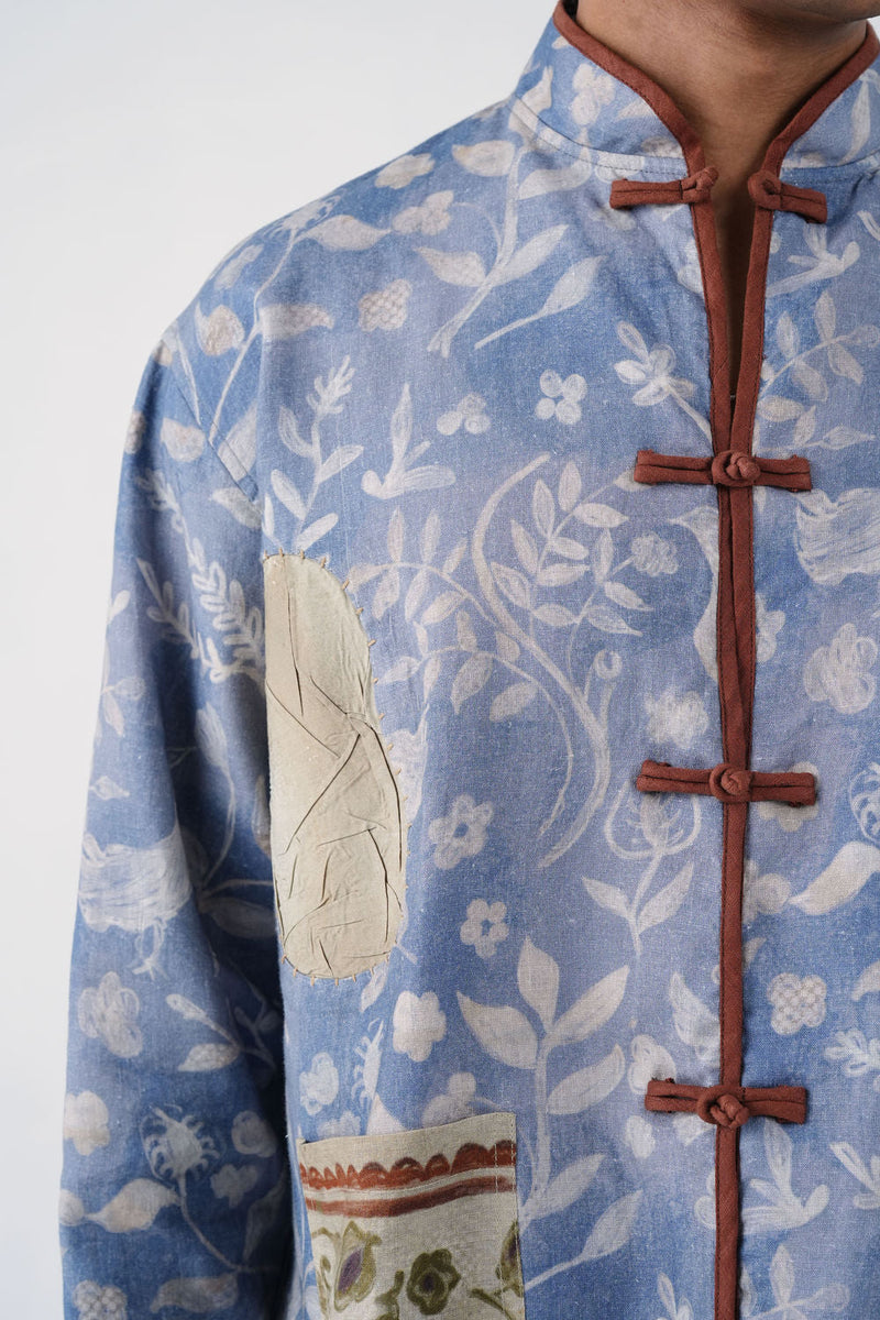 Knot Jacket-Crumpled Wallpaper linen jacket by CORD MEN in multi-color for men in Singapore