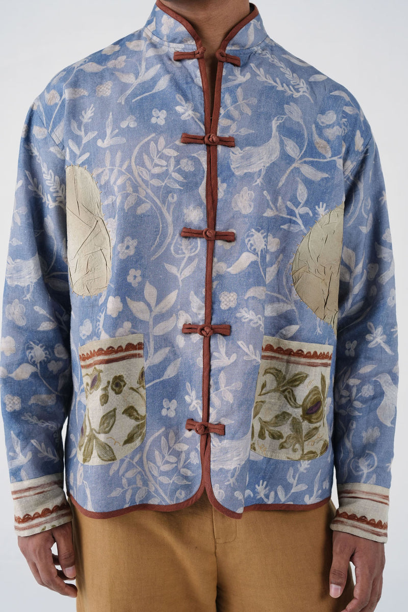 Knot Jacket-Crumpled Wallpaper linen jacket by CORD MEN in multi-color for men in Singapore