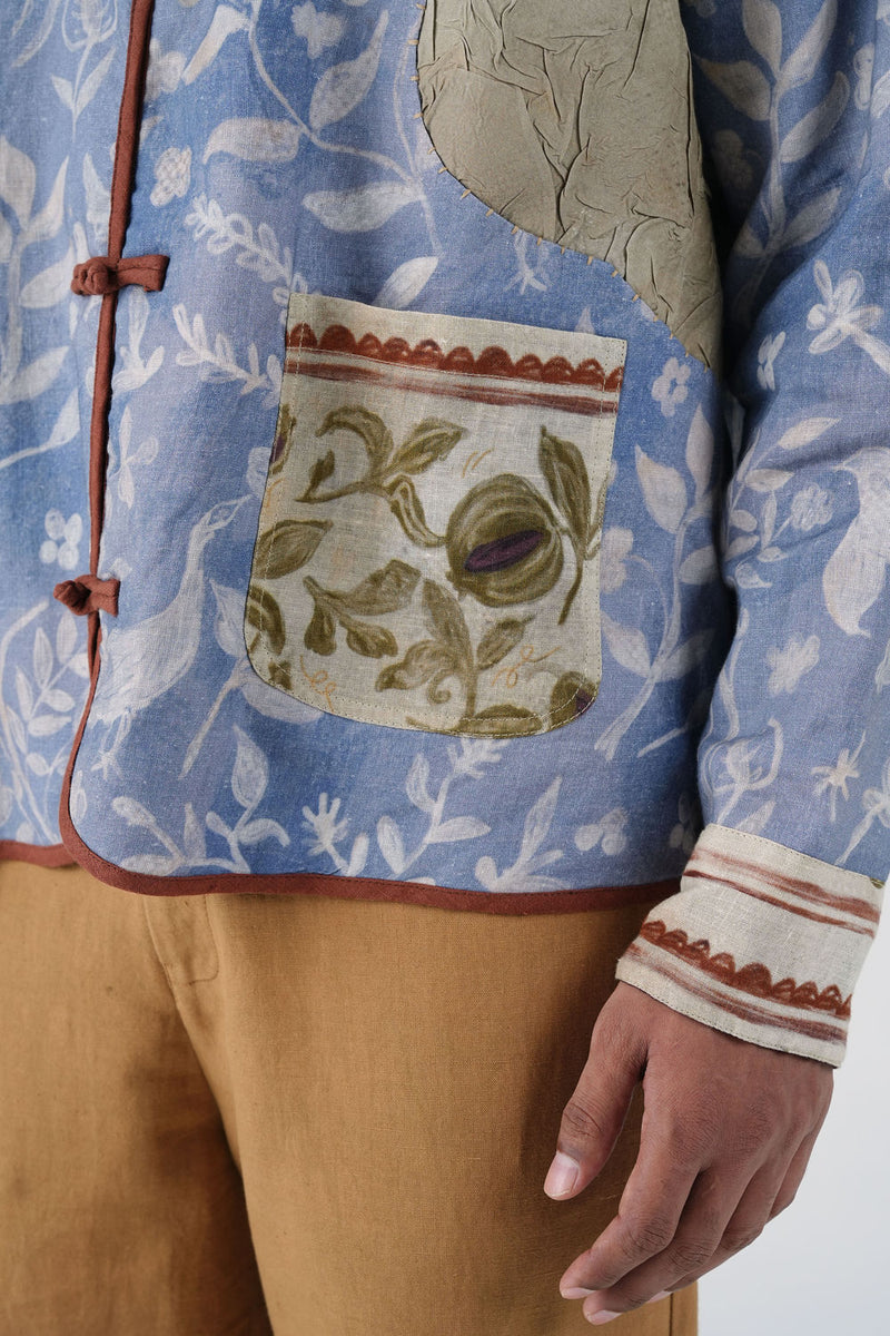 Knot Jacket-Crumpled Wallpaper linen jacket by CORD MEN in multi-color for men in Singapore