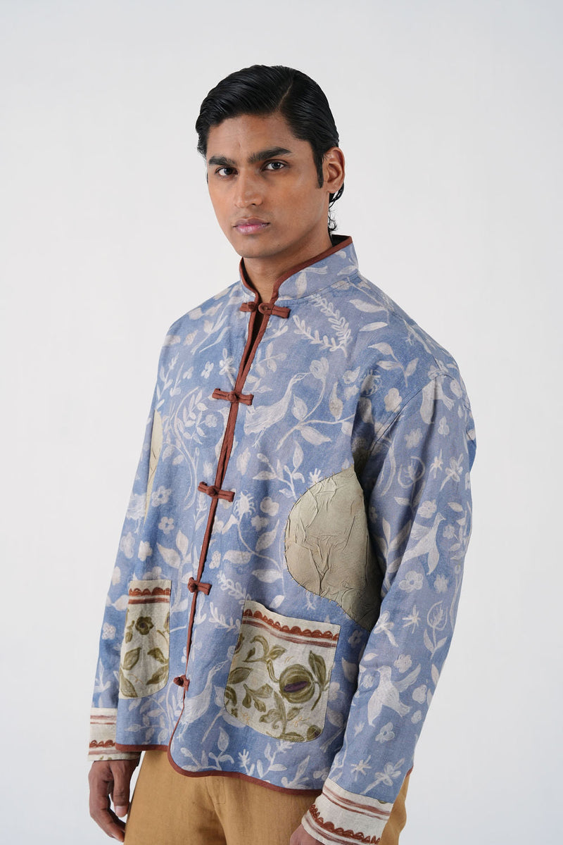 Knot Jacket-Crumpled Wallpaper linen jacket by CORD MEN in multi-color for men in Singapore