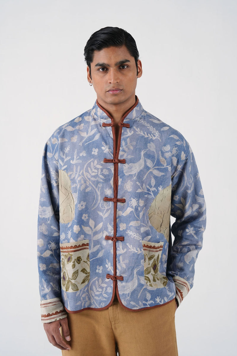 Knot Jacket-Crumpled Wallpaper linen jacket by CORD MEN in multi-color for men in Singapore