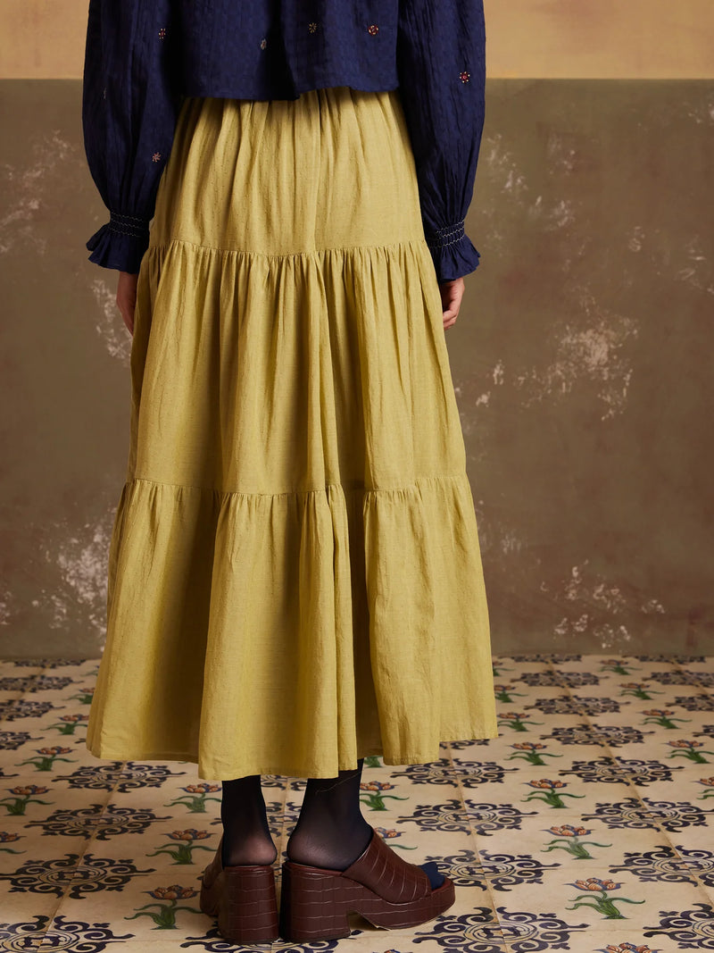 Tier Skirt-Lime green cotton by CORD for women in Singapore