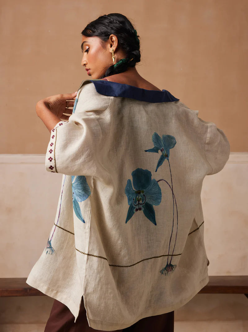 Unisex Oversized Shirt -Dayflower print linen by CORD for women in Singapore