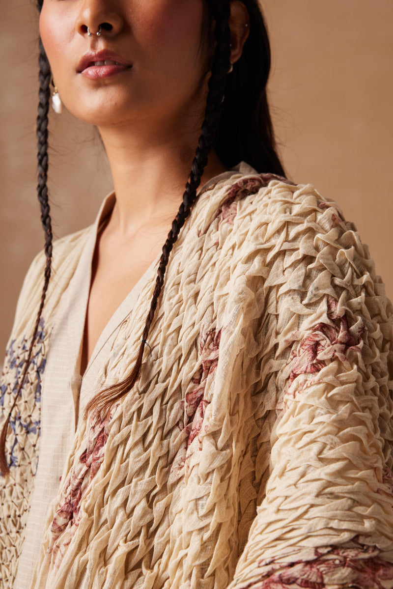 Smocked saree+top-Peony & Spiral cotton by CORD for women in Singapore