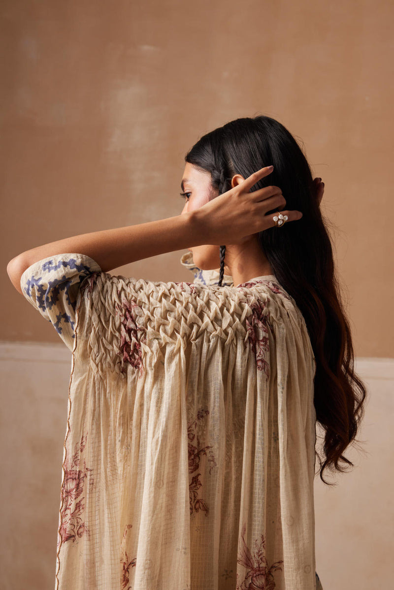 Smocked saree+top-Peony & Spiral cotton by CORD for women in Singapore