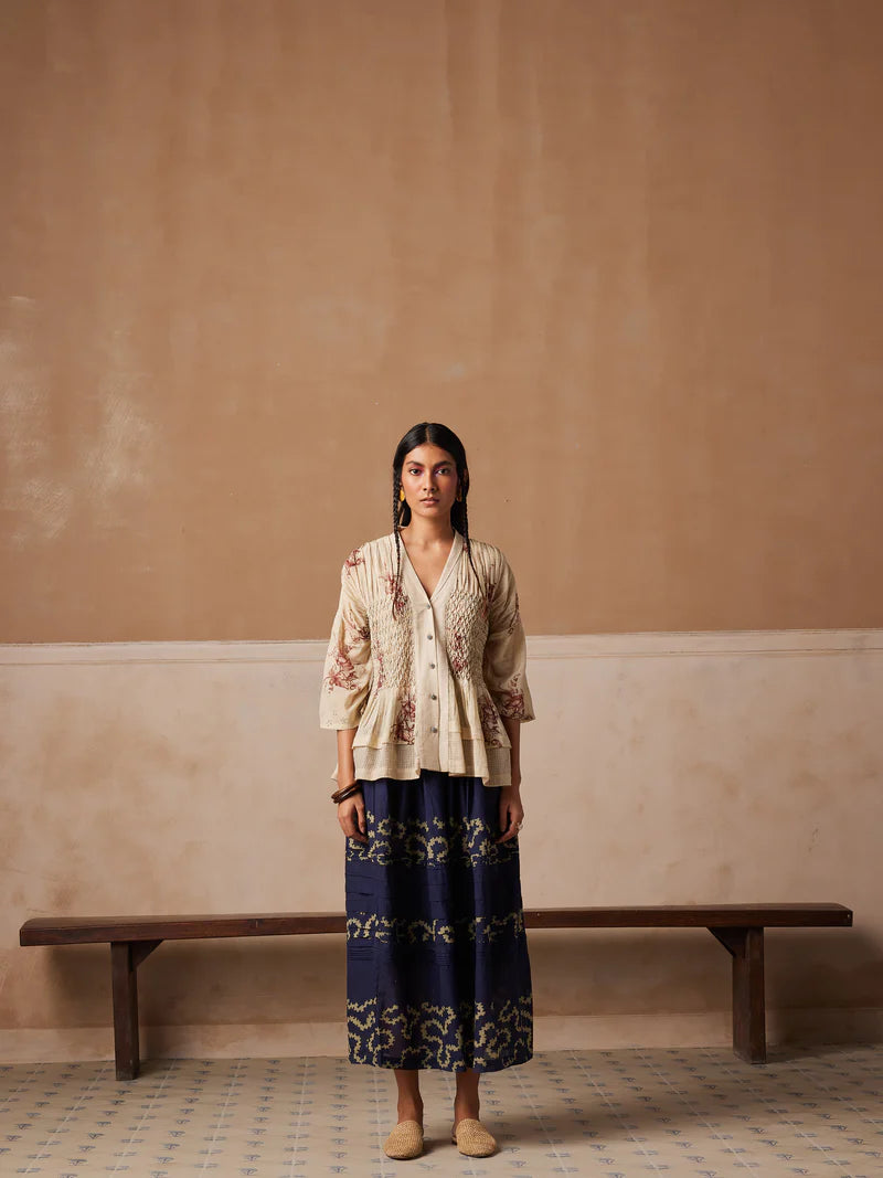 Jade top-Peony print cotton by CORD for women in Singapore