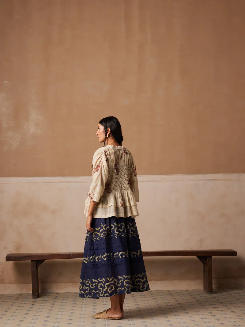 Jade top-Peony print cotton by CORD for women in Singapore