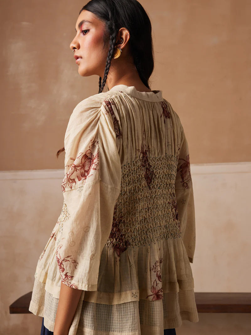 Jade top-Peony print cotton by CORD for women in Singapore